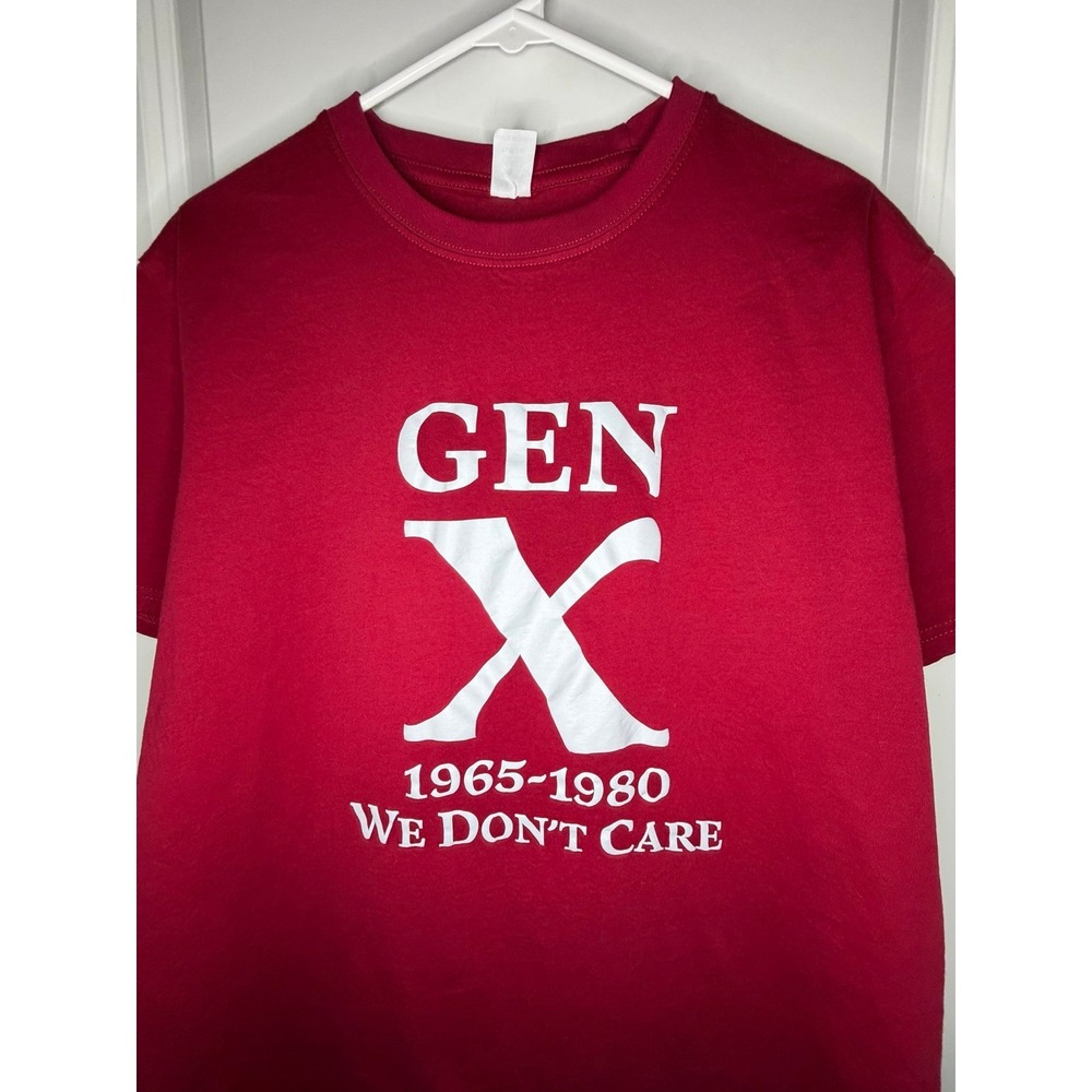 Gen X 1965-1980 "We Don't Care" Big Graphic Red White T-Shirt Sz Mens 2XL